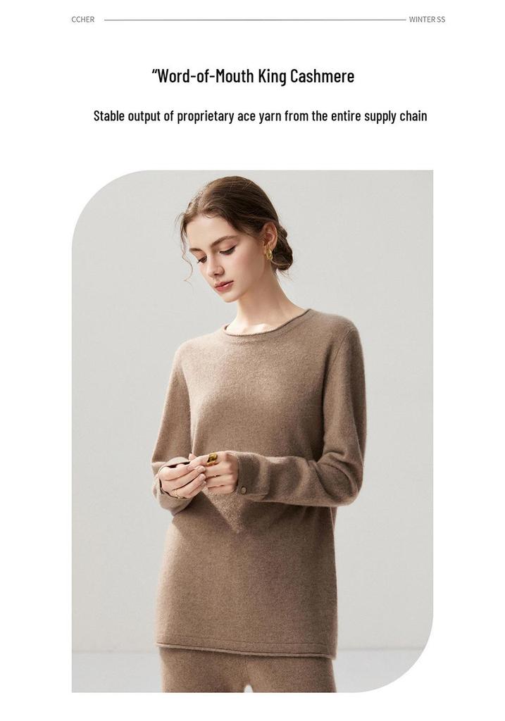 Lekasha Cashmere Mid-Length Loose Round Neck Sweater