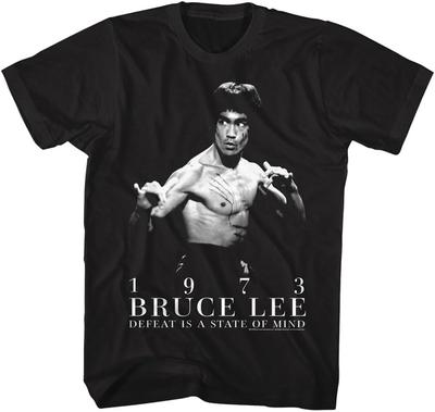 Bruce Lee Martial Artist Defeat Is A State of Mind Mens Short Sleeve T Shirt Vintage Style Graphic Tees
