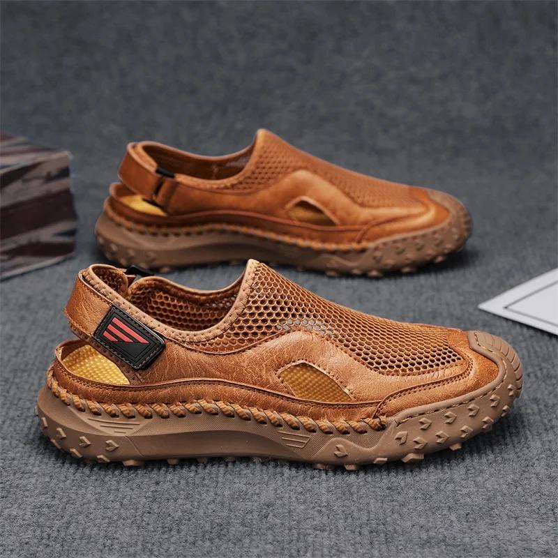 Sommer Herren Sandalen Leder Herren Freizeitschuhe Outdoor Herren Leder Sandalen für Herren Strandschuhe Römische Herren Slipper Zapatillas Herren