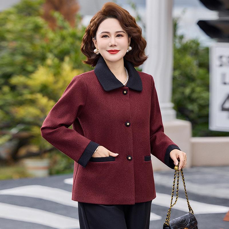 

Chic Lapel Jacket for Middle-Aged Women - 2026 Spring/Autumn Plus Size Versatile Top 3XL (recommended 120-135 jin) красный