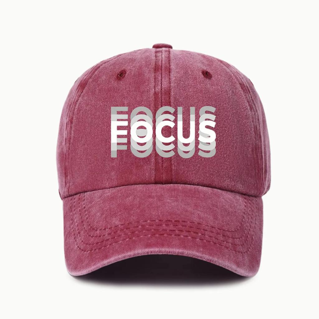 FOCUS Print Cap Washed Cotton Adjustable Classic Style Baseball Cap, Sports Duckbill Hat for Men and Women