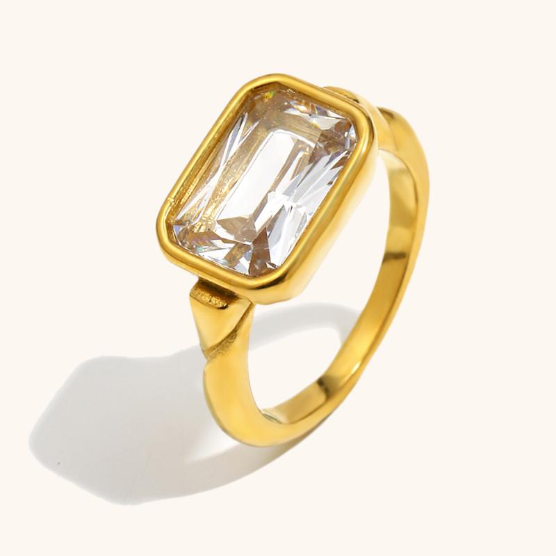 Square Zircon Cute Statement Creative Thin Ring Tarnish Free Jewelry Decoration Gold And Silver Inlay Zircon Gold Plated