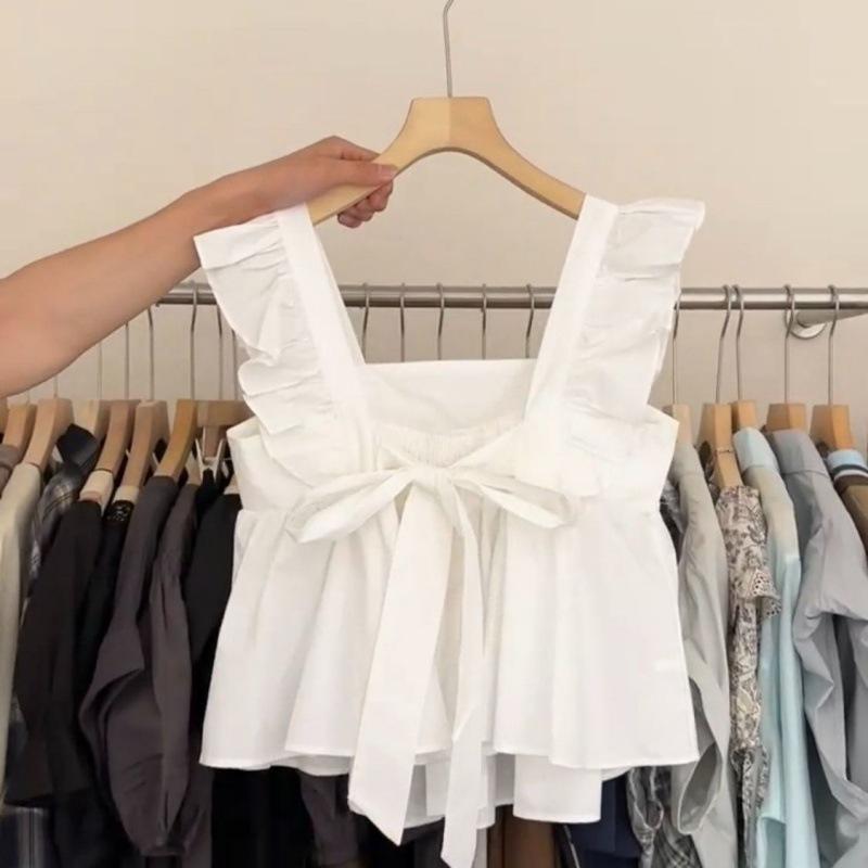 Dámské letní tílko babydoll s mašlí a krátkým rukávem - Plážový kryt bez rukávů pro zakrytí podpaží