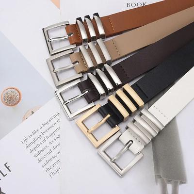 Modegürtel für Damen, Gold/Silber-Farbbeschichtung, Schnalle aus Zinklegierung, 105 cm, PU-Ledergürtel, europäische trendige Gürtel