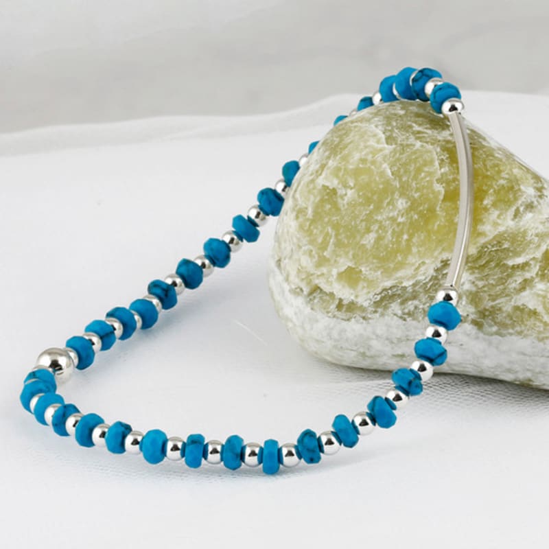 SHOVEOFF SVB-229 Silver Bar Turquoise Unisex Simple Daily Couple Bracelet