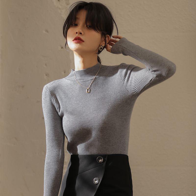 Women's Autumn Winter Turtleneck Sweater Short Length Long Sleeve Knitted Base Layer Slim Fit Pullover Top
