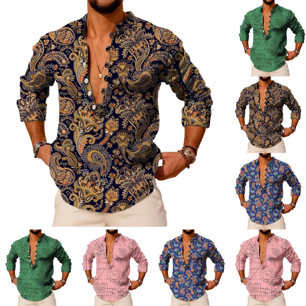 Men's  Loose  Popular  Leisure  Long SSeeves  Standing Collar  Pullover  Shirt