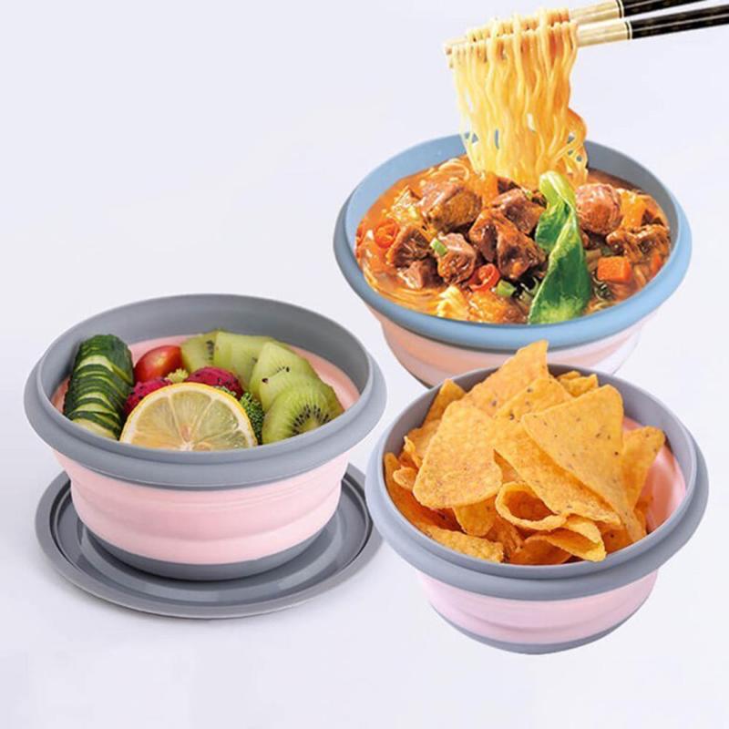 Portable Folding Lunch Box Bowl Sets Silicone 3Pcs/Set Food Container Outdoor Camping Tableware Set Foldable Salad Bowl With Lid