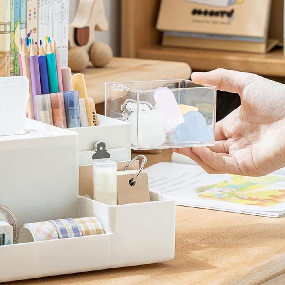 Plastic Rectangular Tissue Holder Large Capacity with Mobile Phone Stand Tissue Box Non-slip Stationery Holder for Home