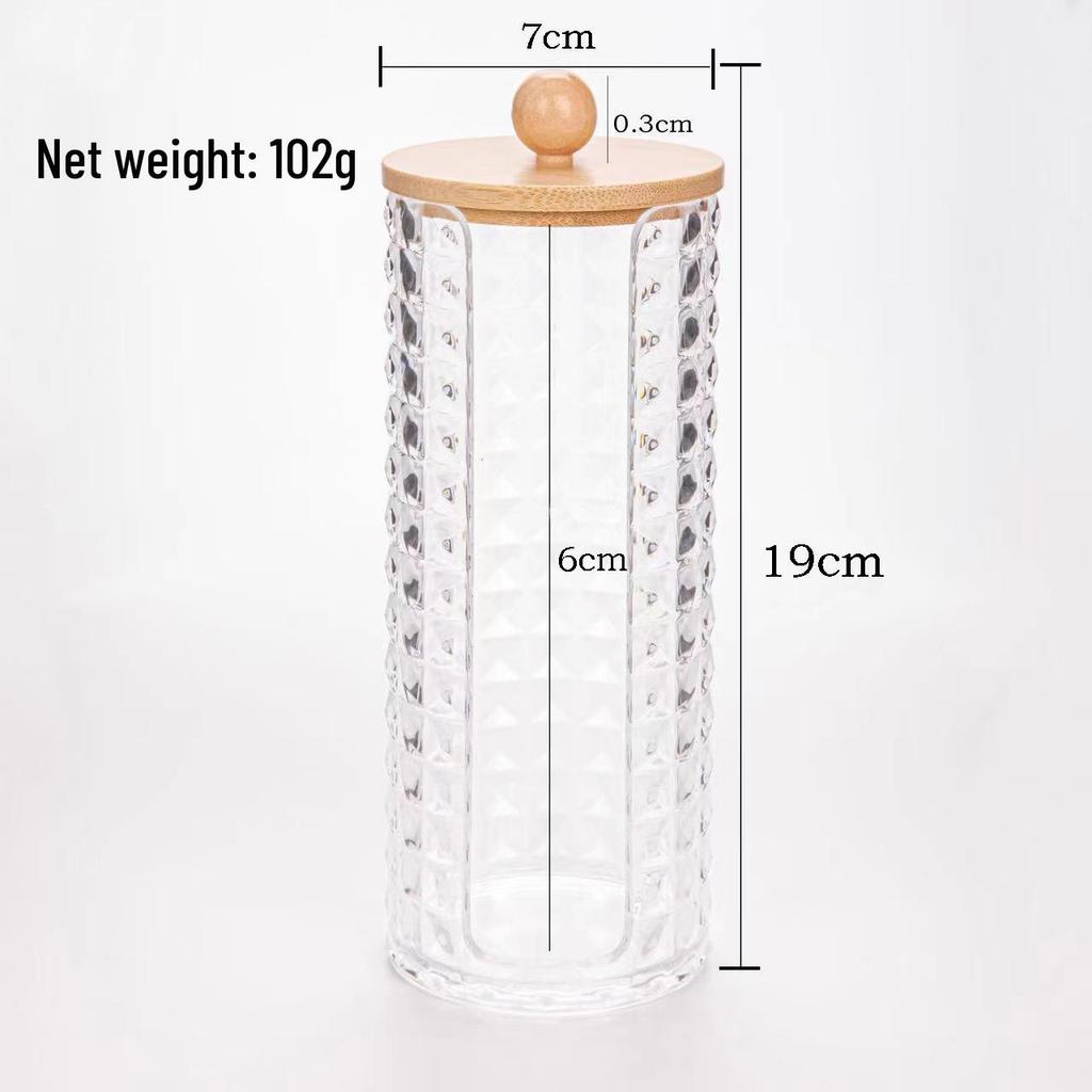 Diamond Pattern Cotton Pad Organizer with Wooden Lid - Multi-Purpose Desktop Storage Box
