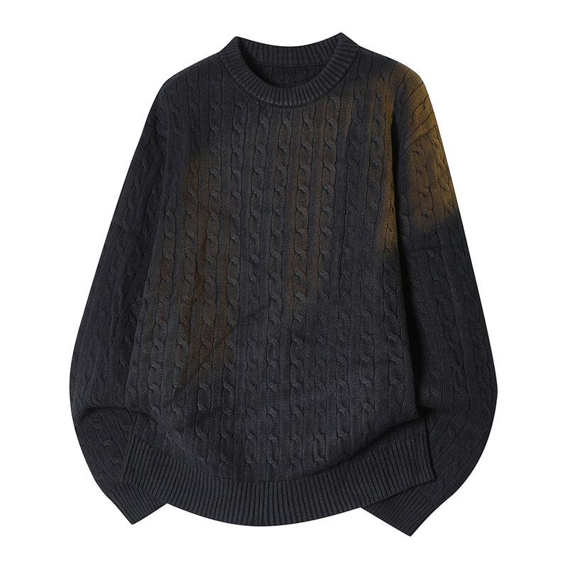 

Men s warm fashionable versatile large size thick sweater soft high quality fabric round neck sweater loose casual sports long sleeve knit sweater M чорний