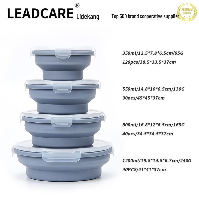 Silicone Collapsible Lunch Box - Round Food Storage Container for Outdoor Picnic or Travel.