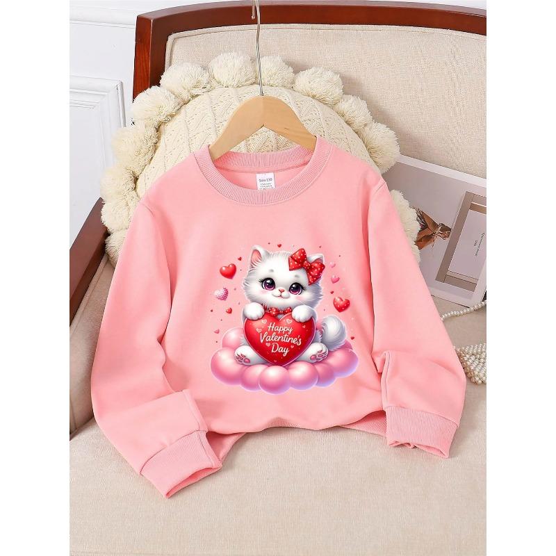 European sizes Crewneck Sweatshirt for Kids Featuring an Adorable Cat Heart Design, Ideal for Both Sports And Casual Outings. Soft And Comfy