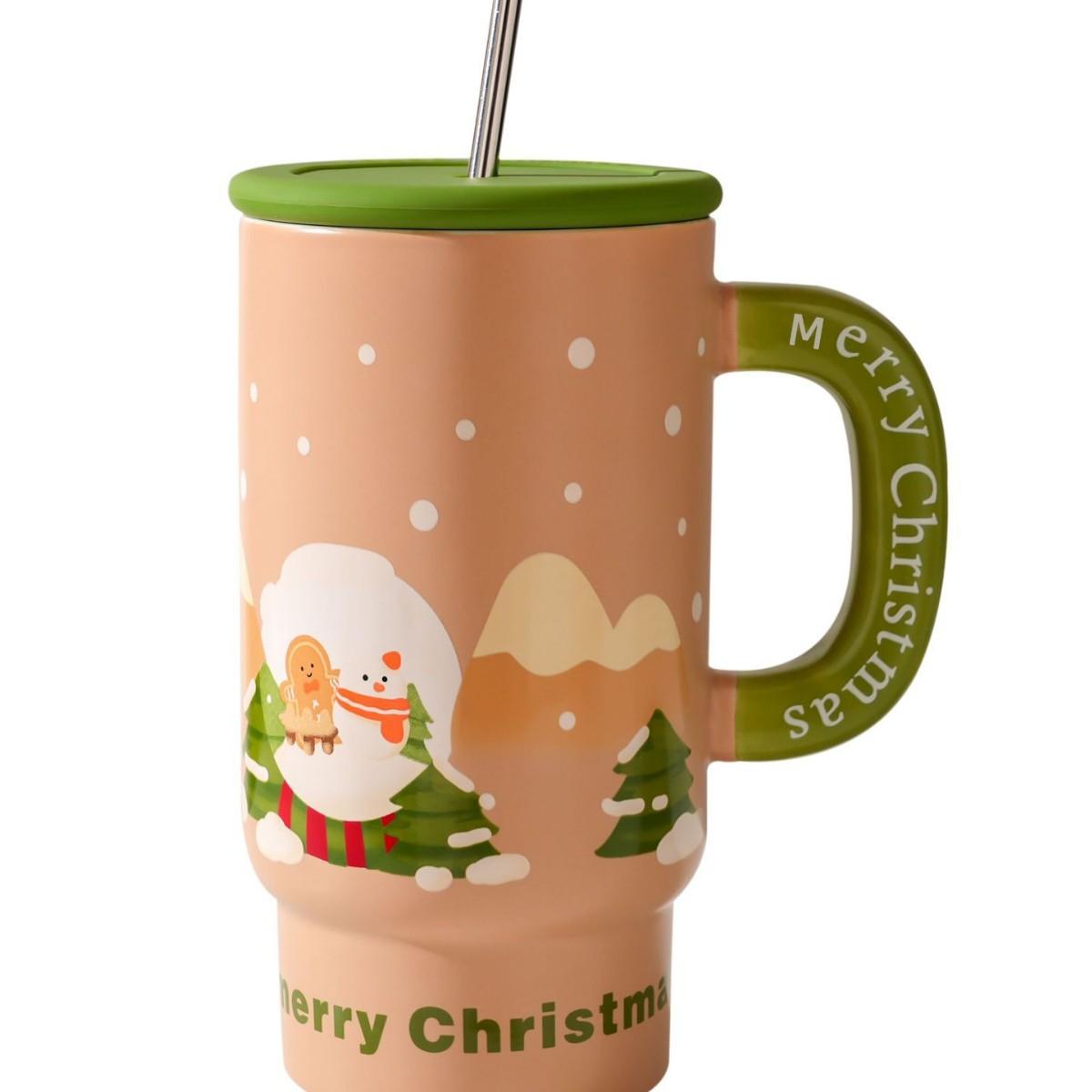 

Кружка 800 мл Дизайн Керамическая чашка Рождественские кружки Простая кофейная кружка с соломинкой Ручка для захвата Чашки для пары Водные кружки Чайная посуда Детям в подарок 701-800ml