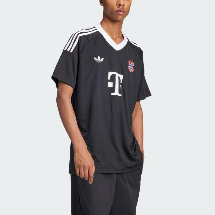 Adidas Originals FC Bayern 24/25 Drittes Torwart Logo Print V-Ausschnitt Pullover Bequemes Kurzarm Fußballtrikot Herren Oberteile Schwarz JG8283