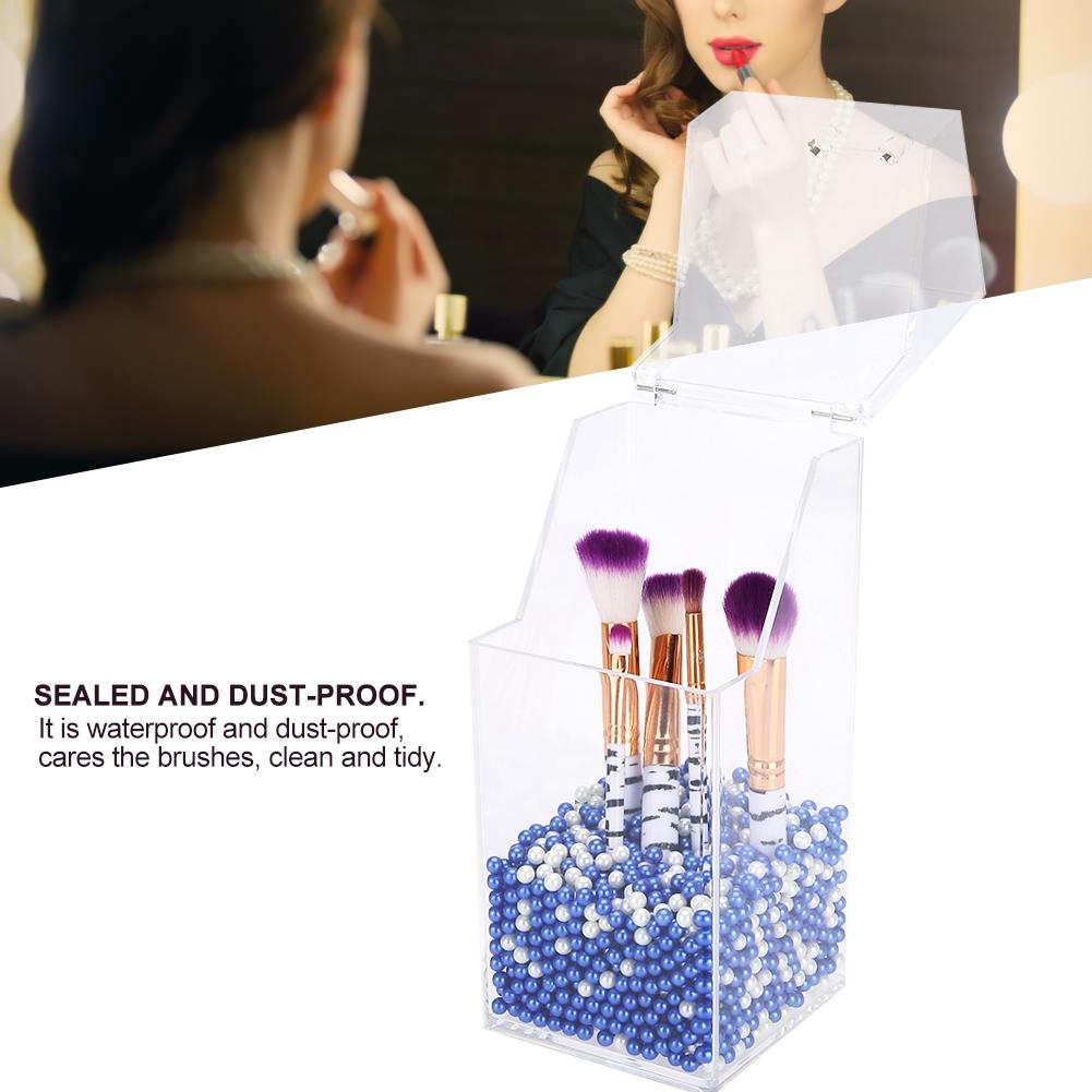 

Plastic Dust proof Cosmetic Nail Brush Storage Box Makeup Holder Pearls with Lid