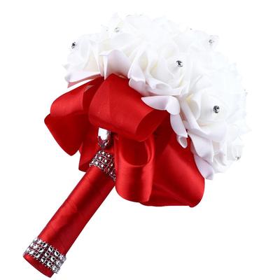 Crystal Roses Pearl Bridesmaid Wedding Bouquet Bridal Artificial Silk Flowers