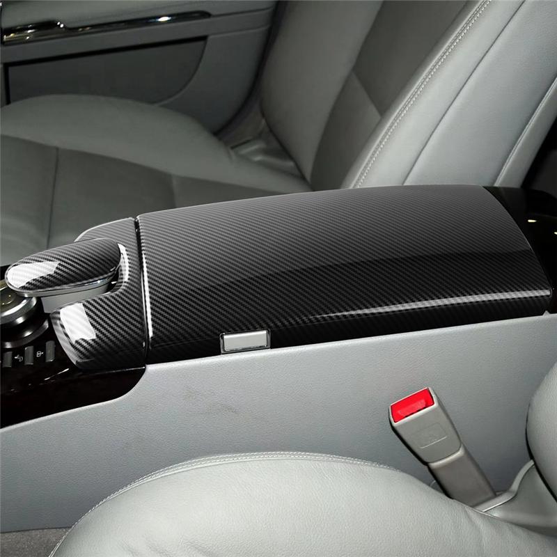 Kohlefaser-Textur Mittelkonsole Armlehnenbox Handyhülle Zifferblattgehäuse Für Mercedes Benz S-Klasse W221 2007-2013 Teile-A87Q