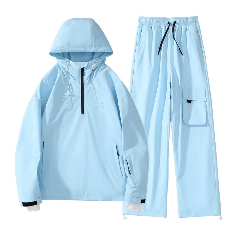 New Couple's Water-Repellent Hooded Ski Jacket & Pants Set - Fleece-Lined for Winter