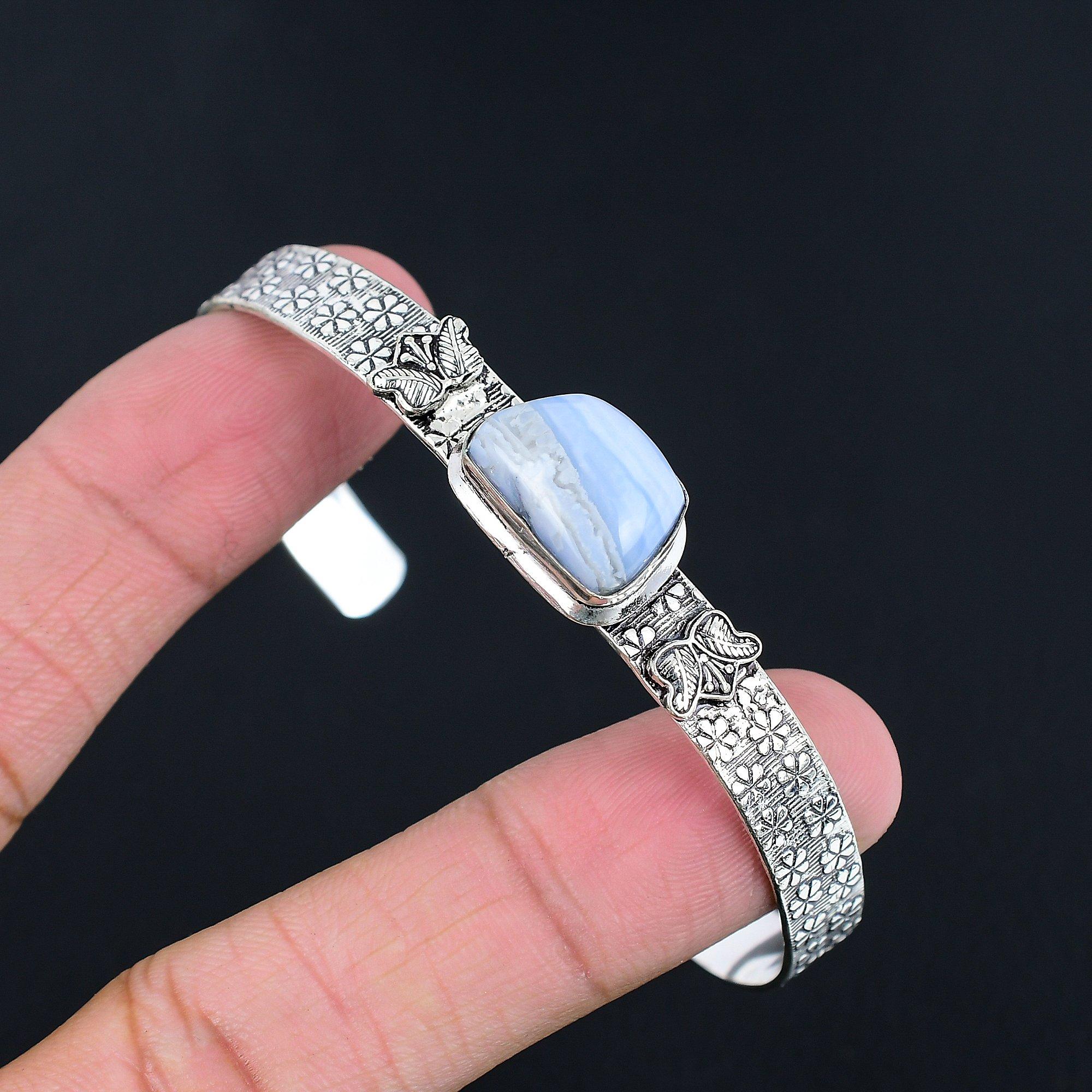 

Friendship Day Sale 925 Silver Natural Owyhee Blue Opal Wife Boho Bangle Jewelry Adjustable