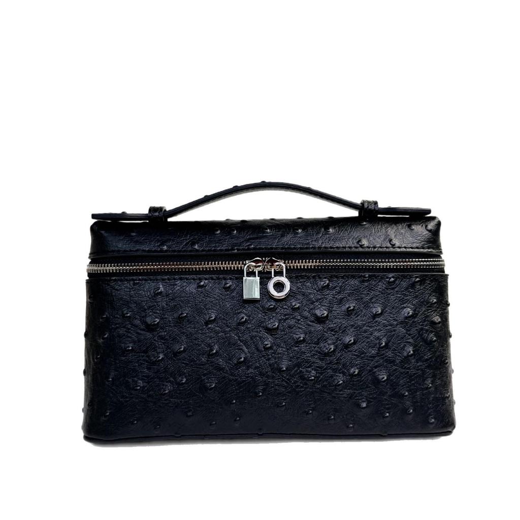 High-End Versatile Ostrich Pattern Leather Shoulder and Cross-Body Women's Handbag