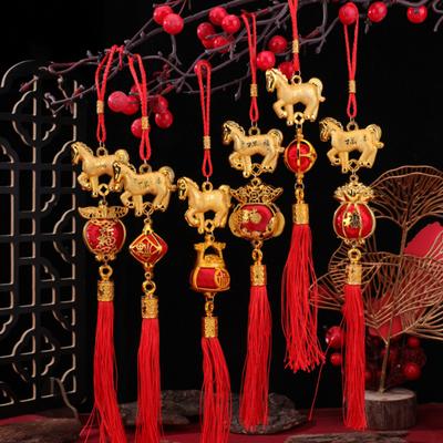 2026 Horse Hanging Ornament Chinese New Year Horse Lucky Charm Red Tassel Feng Shui Pendant for Car Bonsai Tree Lunar New Year Wealth