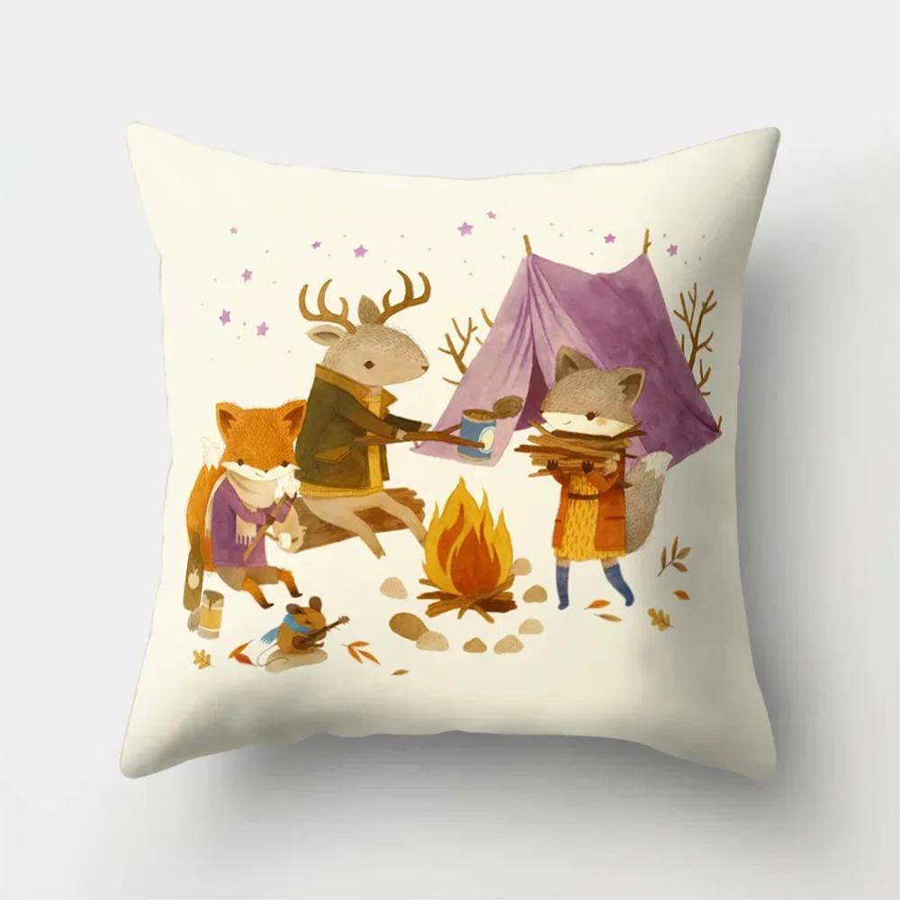 Fuchs Cartoon Muster Büro Kissenbezug Polyester Autokissen Heim Sofa Dekoration Salon