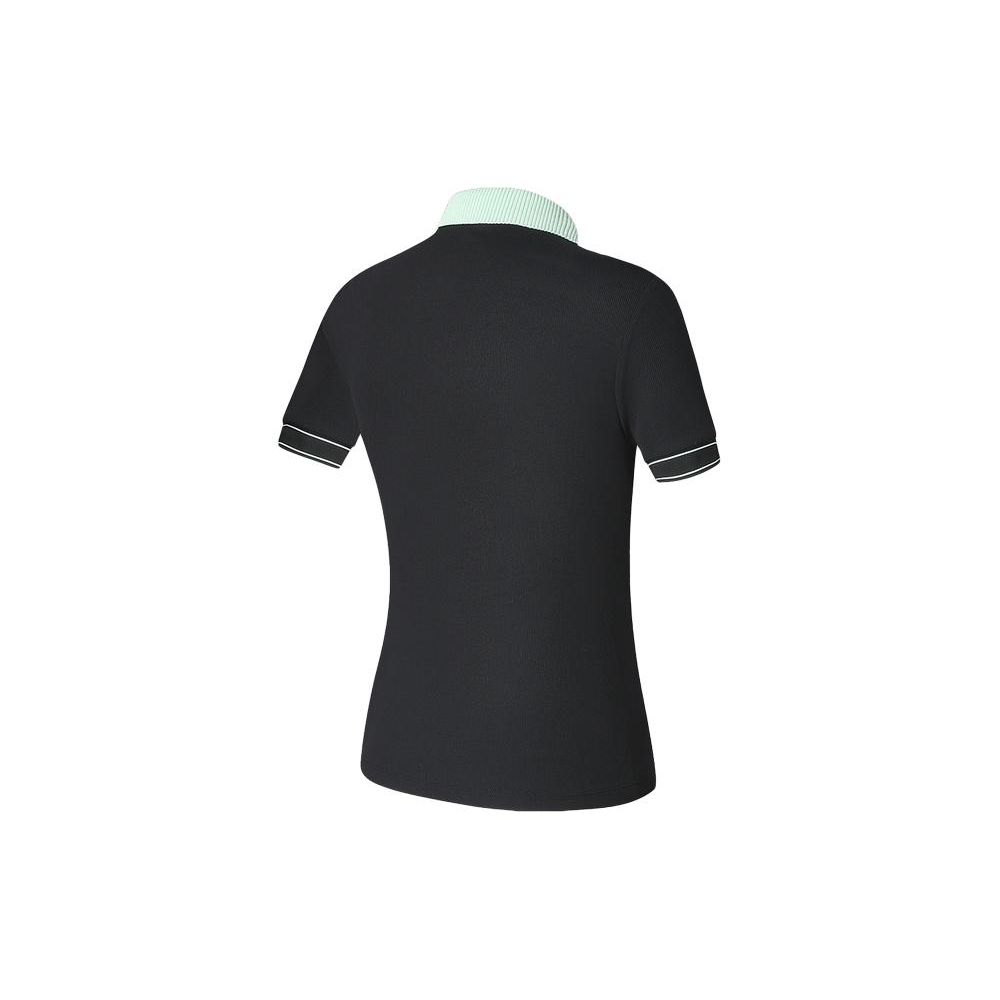 Fila Golf Series Letter Print Knitted Short Sleeve Polo Shirt Women Tops Deep-Black A11W415101F-BK