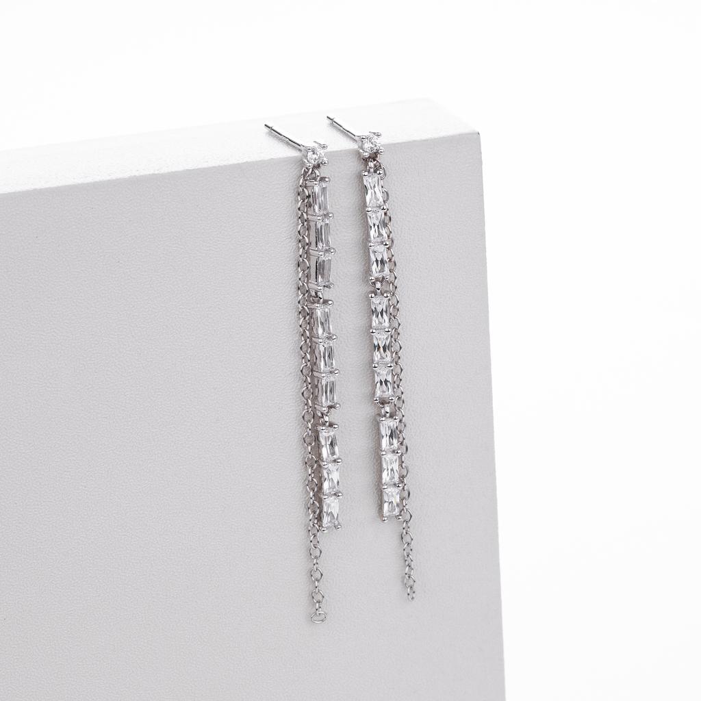 Fashion Piercing Jewelry 925 Sterling Silver Zircon and Chain Tassel Stud Earring for Women Versatile Earring Factory