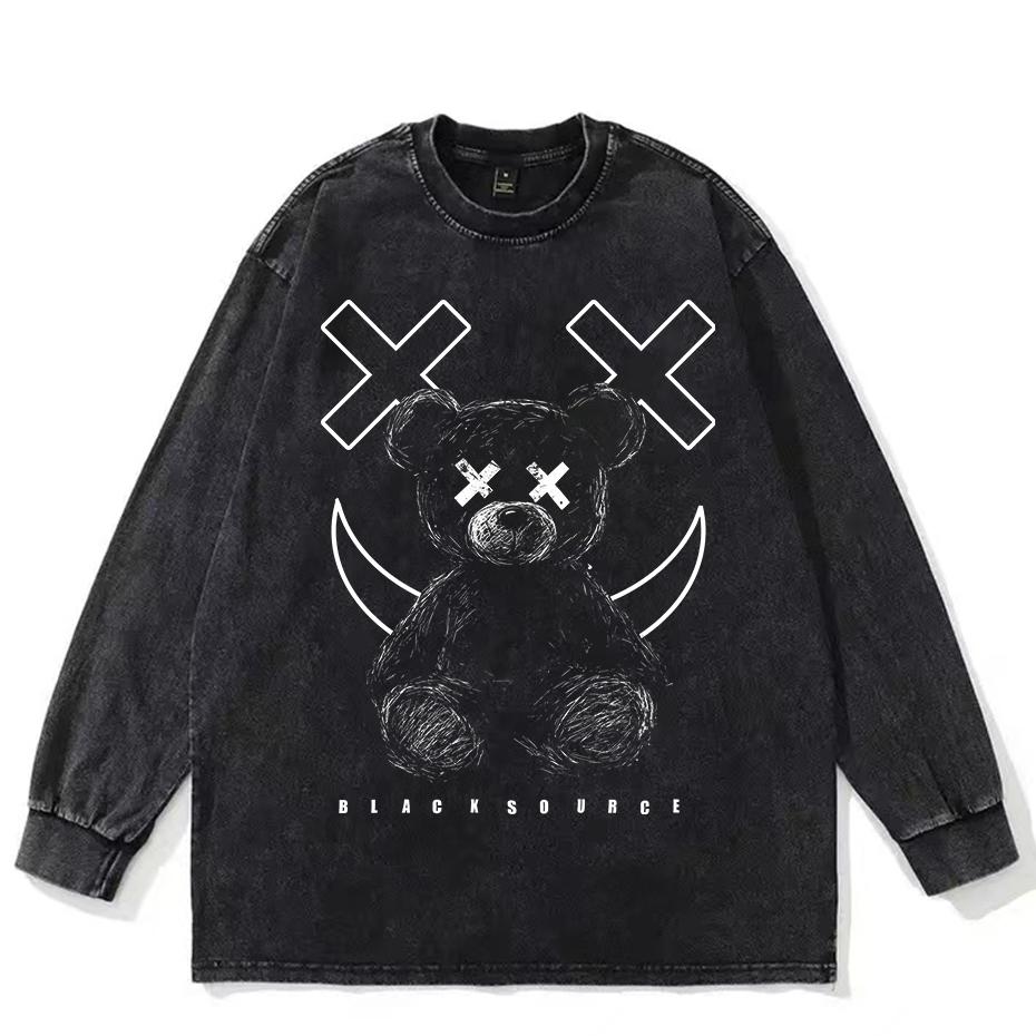 Bärenaufdruck T-Shirt Herren Sommer Baumwolle Täglich Lässig T-Shirt Harajuku Stil Locker Atmungsaktiv Rundhals Kurzarm Oberteil