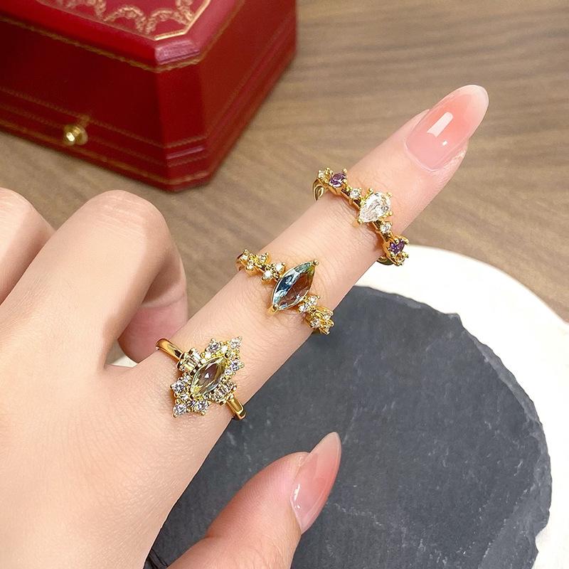 Retro Court Style Gorgeous Water Droplets Exquisite Light Luxury Zircon Full Diamond Rings Stacked With Niche Design High-End Rings