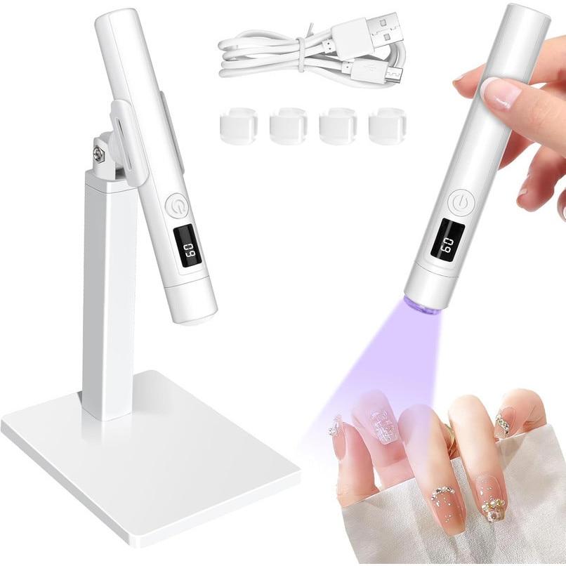 Mini UV Gel Nail Lamp Portable Rechargeable Nail Dryer for Gel Polish 20s/60s Dual Timer Modes with Stand and 4 Silicone Heads Home Manicure Kit