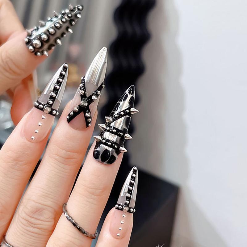 100Pcs Punk Rivet Nail Charms Cone Mixed Sized Nail Art Studs Stylish Alloy Spike 3D Diy Nails Decor