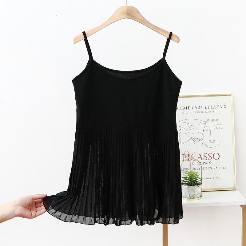 Wearing Modal Camisoles for Women In Summer Loose Medium To Long Pleated Chiffon Top Versatile Bottom Layer Large Size, Thin Inner Layer