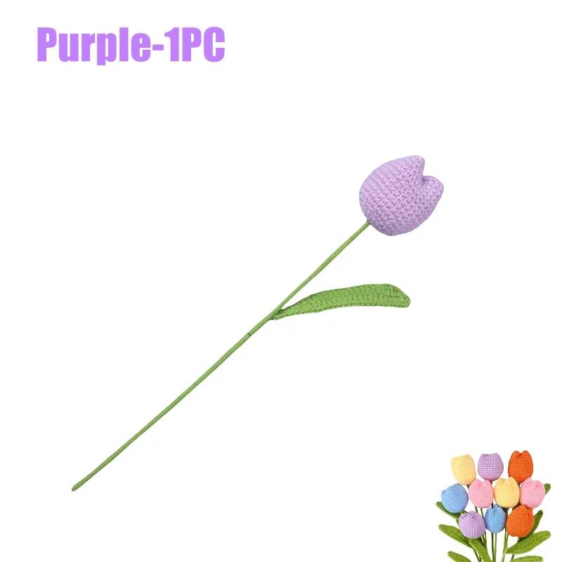 

Handmade Crochet Tulip Flowers Bouquet Artificial Knit Simulation Craft Gift for Mom Women Bride Wedding Home Decor Party Supply 32cm