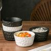 Household Ceramic Rice Bowl with Beautiful Water Ripple Pattern Personal Tableware Black and White Large Bowl