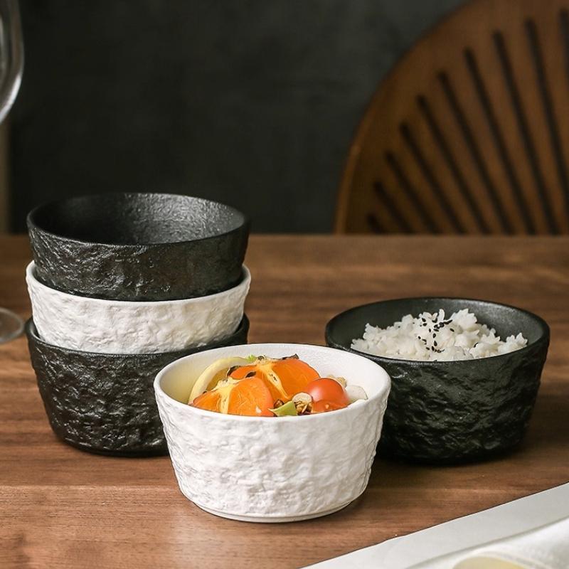Bol à riz en céramique ménager avec un beau motif d'ondulations d'eau Vaisselle personnelle Bol large noir et blanc