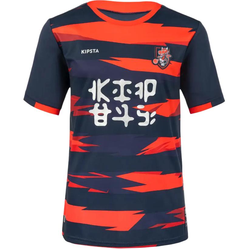 

DECATHLON VIRALTO Футболка с круглым вырезом, облегающая, с коротким рукавом, серо-синяя/пламенно-красная, детский стиль 4-5Y