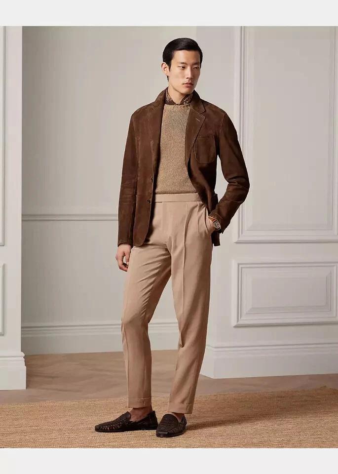Stylish Casual Formal Party Brown Pure Suede Leather Blazer Men Coat Handmade
