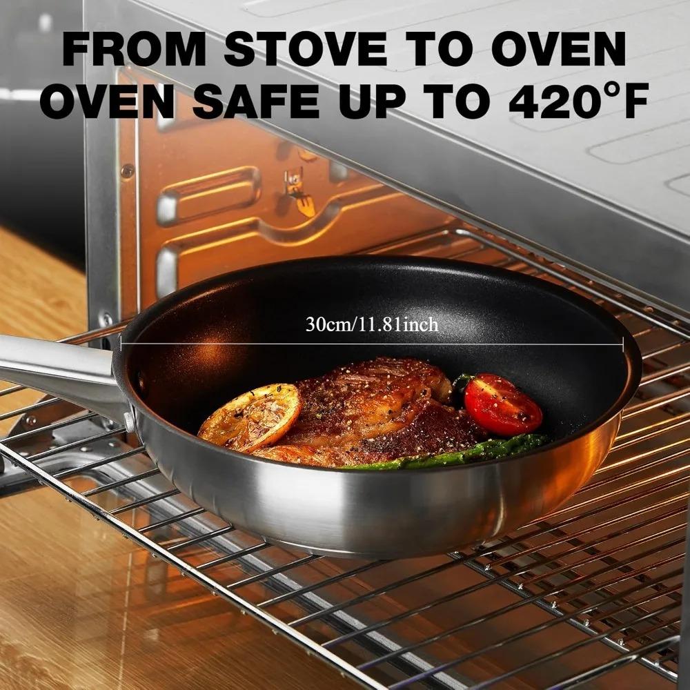 CSK Stainless Steel Pan 12 Inch Non-toxic Frying Pan with Nonstick Coating Steel Skillet Induction Compatible Oven Safe