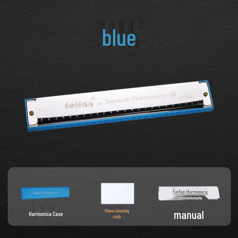 Feifan 24-Hole C Key Stainless Steel Double Reed Harmonica for Beginners синий