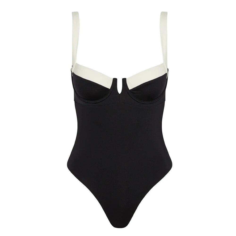 Black White One Piece Swimsuit Sexy Women Solid Swimwear Bathing Suit Beach Party Female Backless Sweet Fashion Design Swimsuit