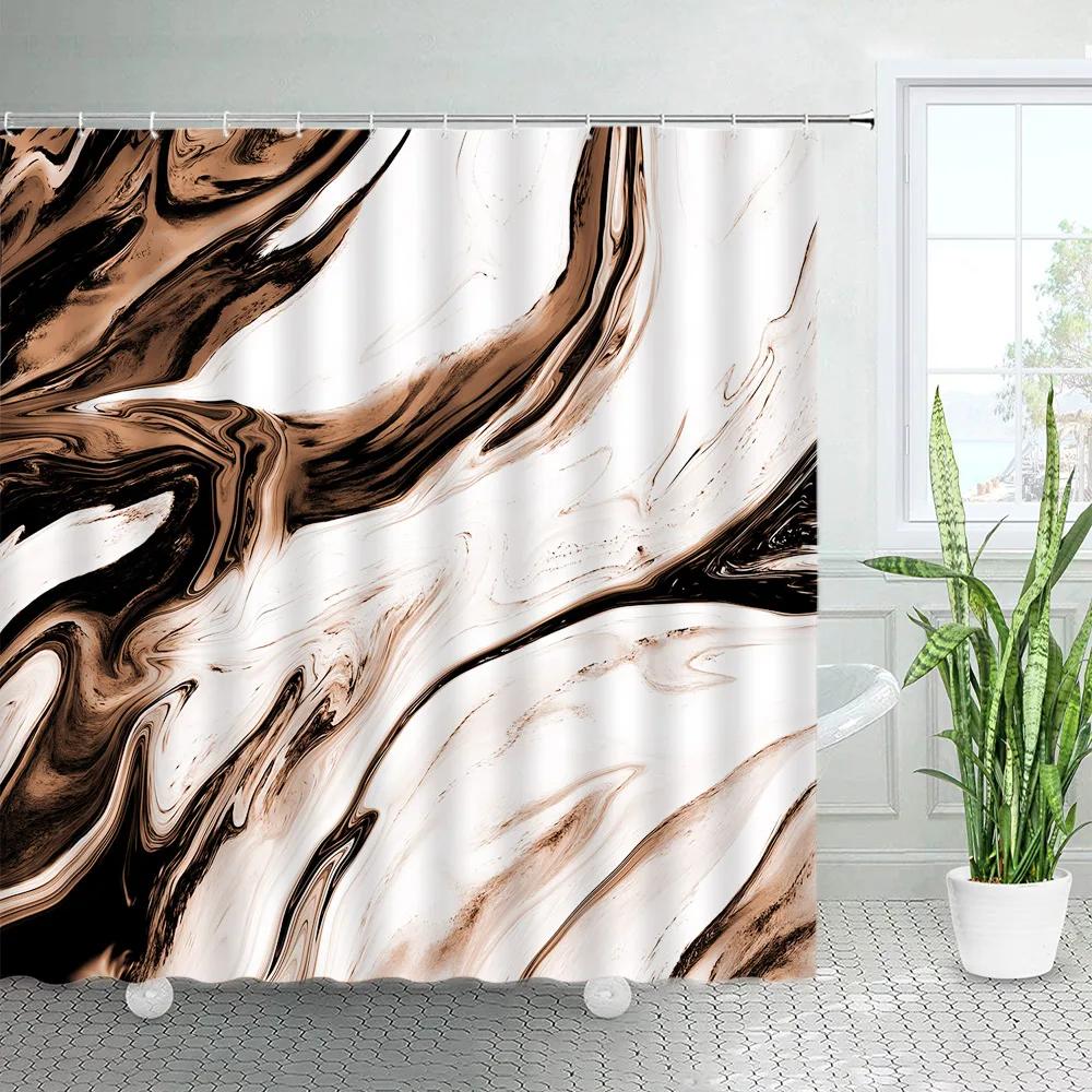 Abstract Black Marble Shower Curtains Creative Design Art Modern Geometric Cloth Bath Curtain Set Home Bathroom Decor with Hooks