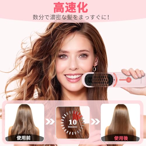 Cordless Heat Brush Straightener with Negative Ion Technology, Anti-Static, Digital Display, Type-C Rechargeable, USB Rechargeable, Ceramic Coating, E