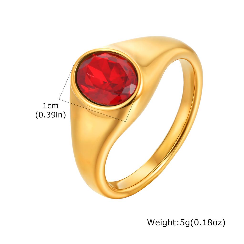 Vnox Minimalist Round Zircon Inlaid Rings For Women Men Stainless Steel Gold Color Elliptical Stone Ring Jewelry Never Lose