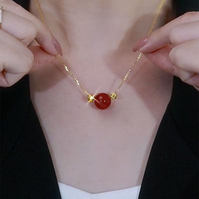 Niche Red Bean Temperament Acacia Bean Red Necklace Women's High-end Sense Collarbone Chain Fashion Neck Chain Transfer Bead Pendant
