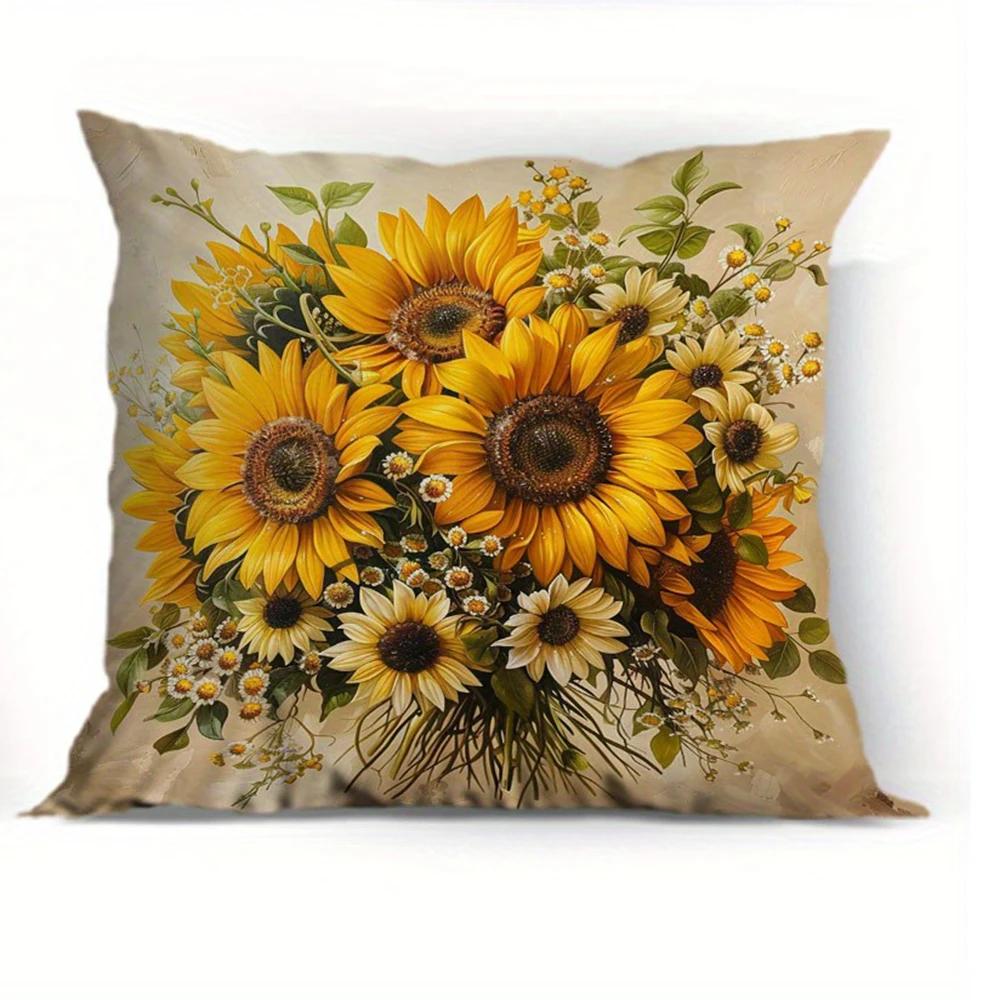 

Sunflower flower decorative pillowcase, ultra-soft polyester pillowcase for living room sofa and car pillowcase decoration 16x16Inch