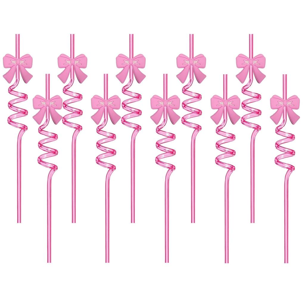 Bow Spiral Straw Cartoon Straw Drink Accessory Party Party 10pcs