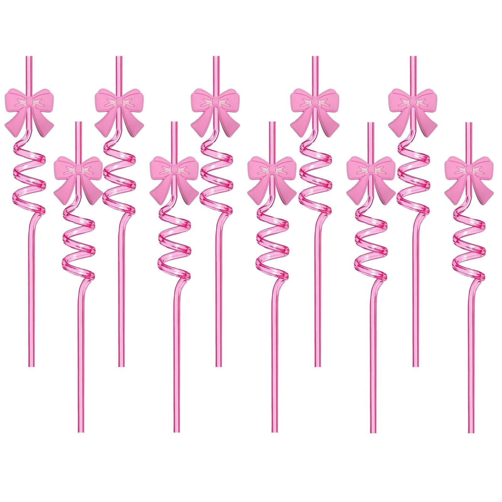 Bow Spiral Straw Cartoon Straw Drink Accessory Party Party 10pcs One Size розовый