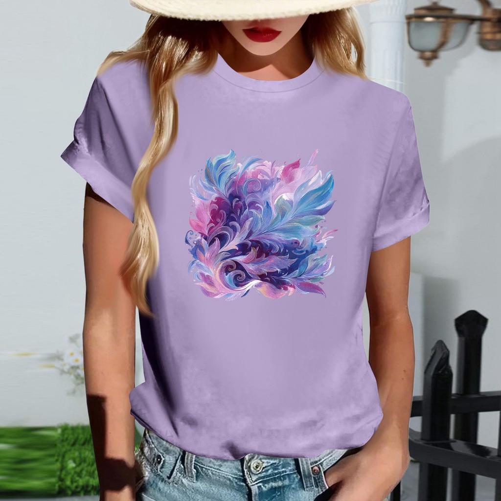 Damernas Mode Rundhalsad Casual Retrotryck Kortärmad T-shirt Topp